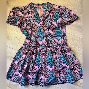 Simply Southern Bird and Floral Print Dress Peacock Flamingo